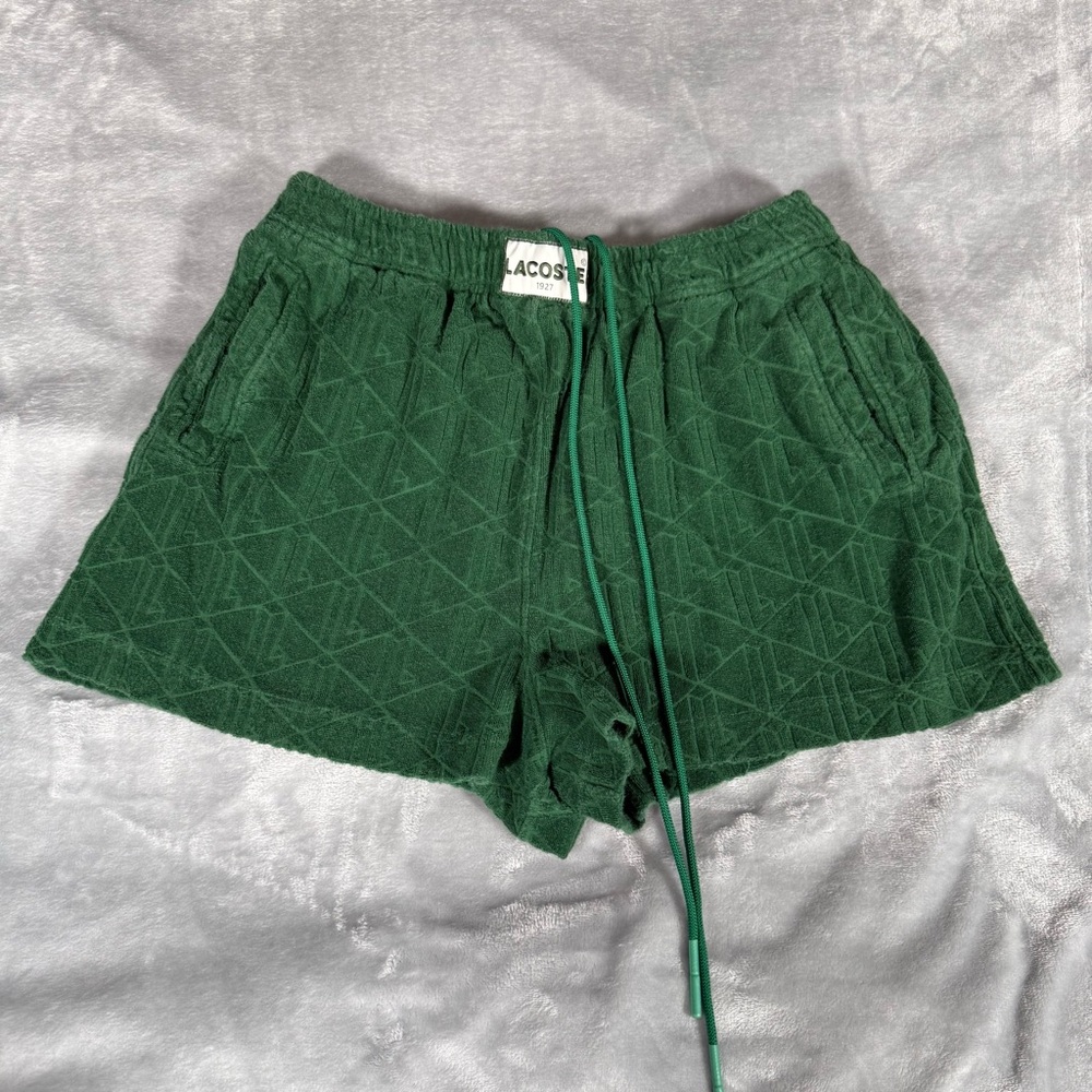 Lacoste Live Monogram Terry Cloth Shorts Womens EUR 44 2.5” Relaxed Fit Green
